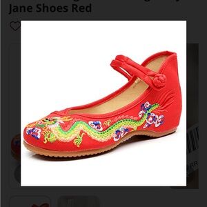 Red Embroidered Dragon Flats